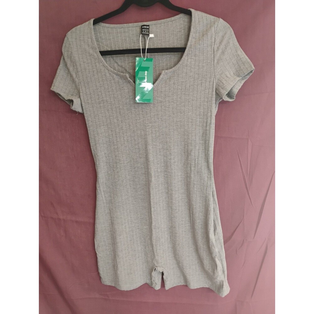 Shein Curve Womens Romper Size 6 Medium Ribbed Grey Short Sleeved